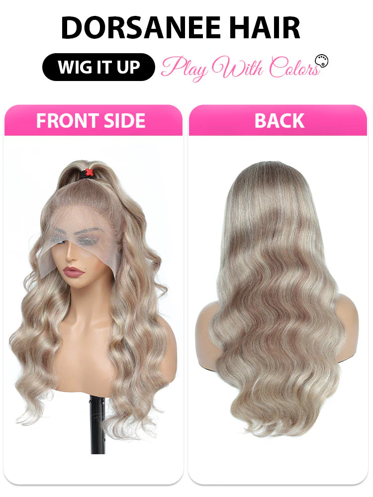 Dorsanee Platinum Blonde Light Brown Highlight 13x4 HD Lace Front Body Wave Human Hair Wigs - Image 8