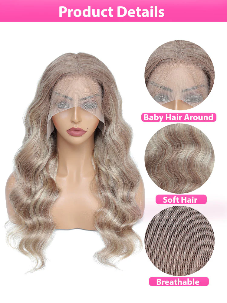 Dorsanee Blonde Light Brown Highlight P18/613 13x4 HD Lace Frontal Straight/Body Wave Virgin Human Hair Wigs - Image 8