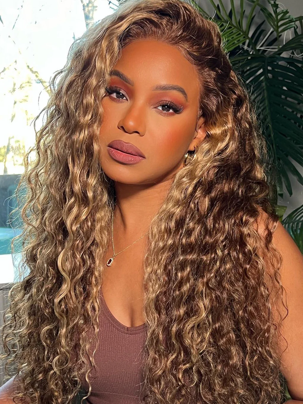 28 Inch = $199 | Dorsanee Honey Blonde Brown Highlight 13x4 Lace Frontal Water Wave Hair Wigs - Image 3