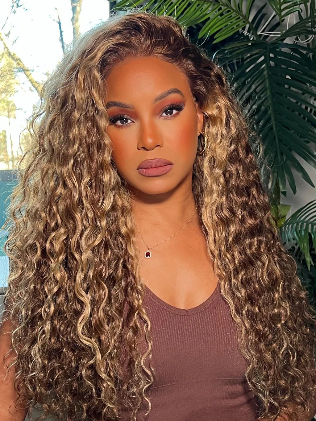 28 Inch = $199 | Dorsanee Honey Blonde Brown Highlight 13x4 Lace Frontal Water Wave Hair Wigs - Image 4
