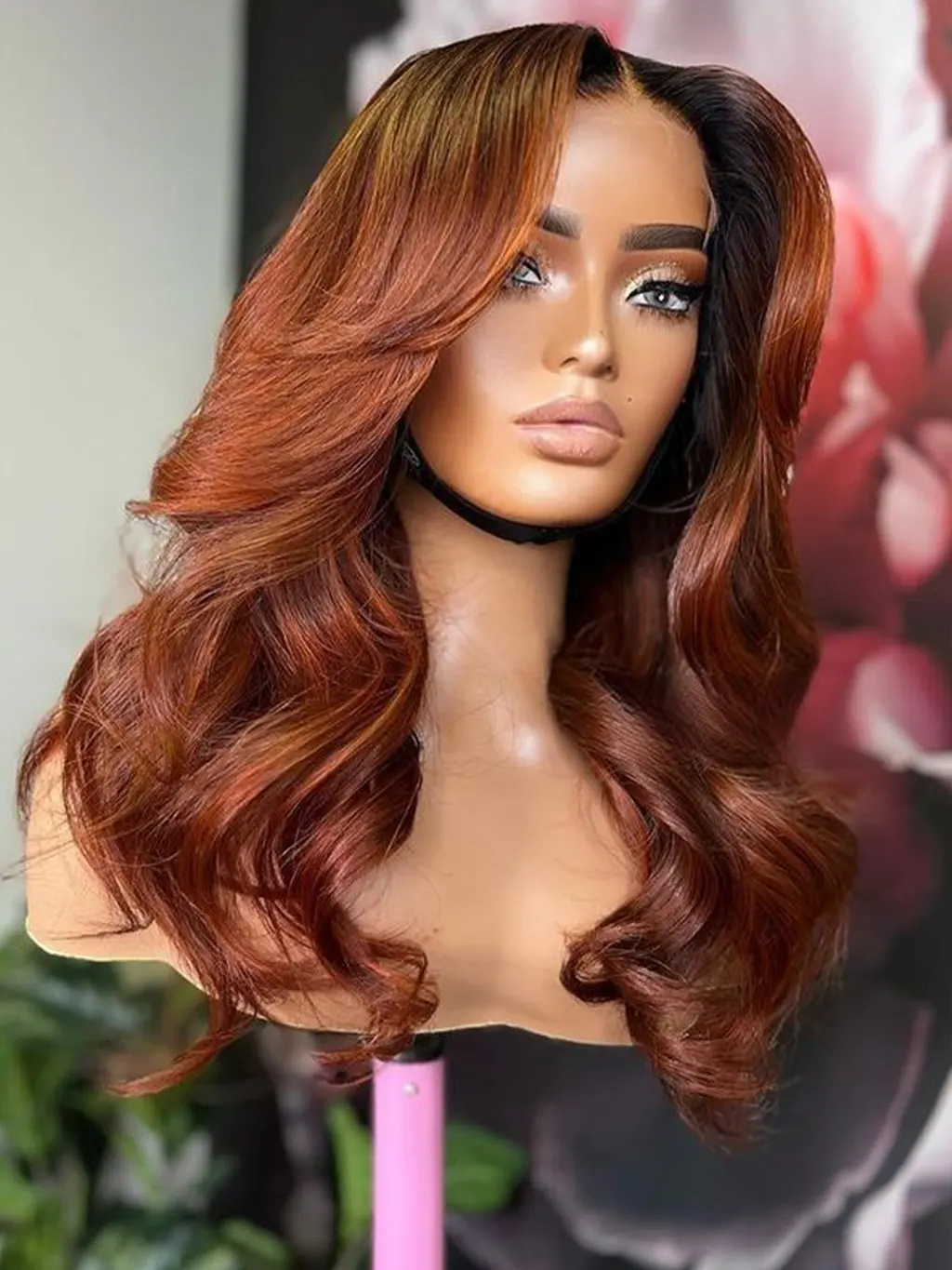 Dorsanee Curtain Bangs Reddish Brown #33 Body Wave 13x4 HD Lace Front Human Hair Wig - Image 2