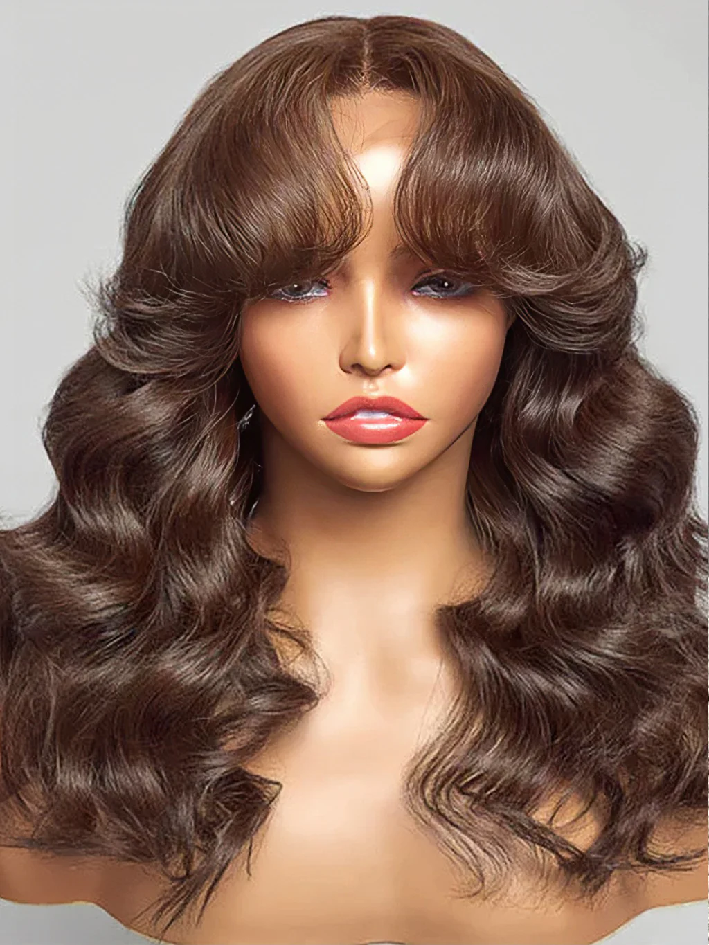 Dorsanee Curtain Bangs Chocolate Brown Glueless 13x4 HD Lace Front Body Wave Wig - Image 5