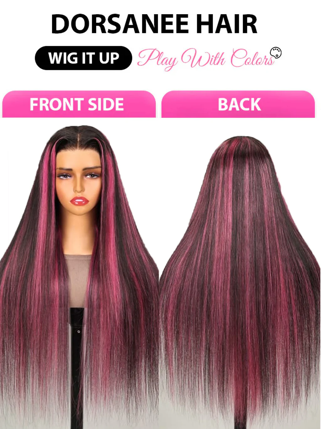 Dorsanee Purple Highlights 13x4 Transparent Lace Front Straight Human Hair Wigs - Image 7