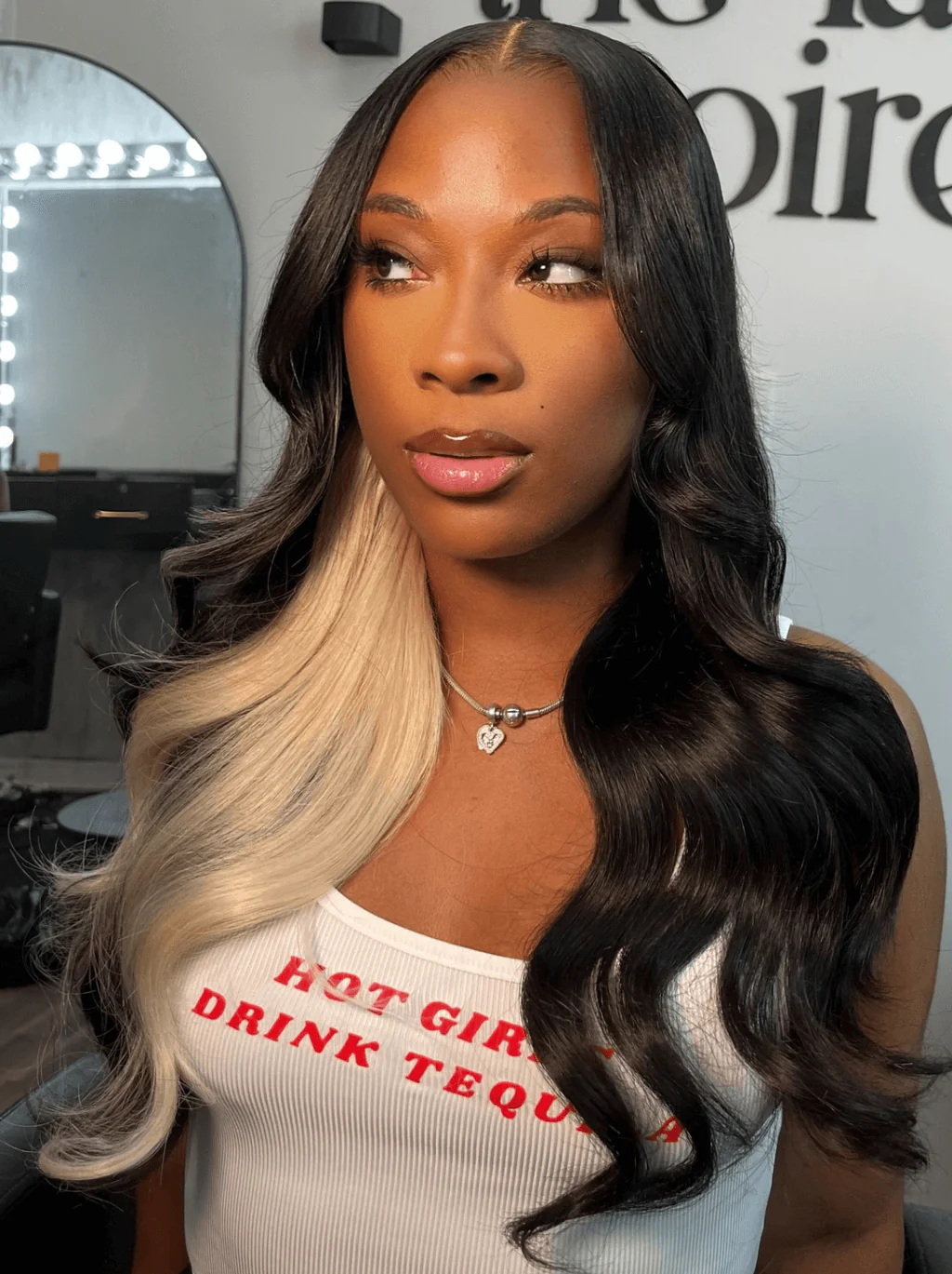 Dorsanee 200 Density Black With Blonde Streaks 13x4 Lace Front Virgin Human Hair Wigs - Image 3