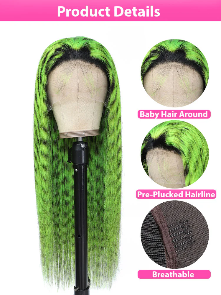 Dorsanee Green Black Leopard Color 13x4 HD Lace Frontal Straight Human Hair Wig - Image 3