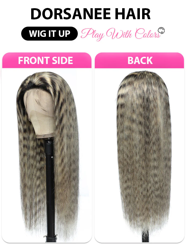 Dorsanee 2024 Limited Exclusive Leopard Color Blonde With Black Straight 13x4 HD Lace Frontal Human Hair Wig - Image 4