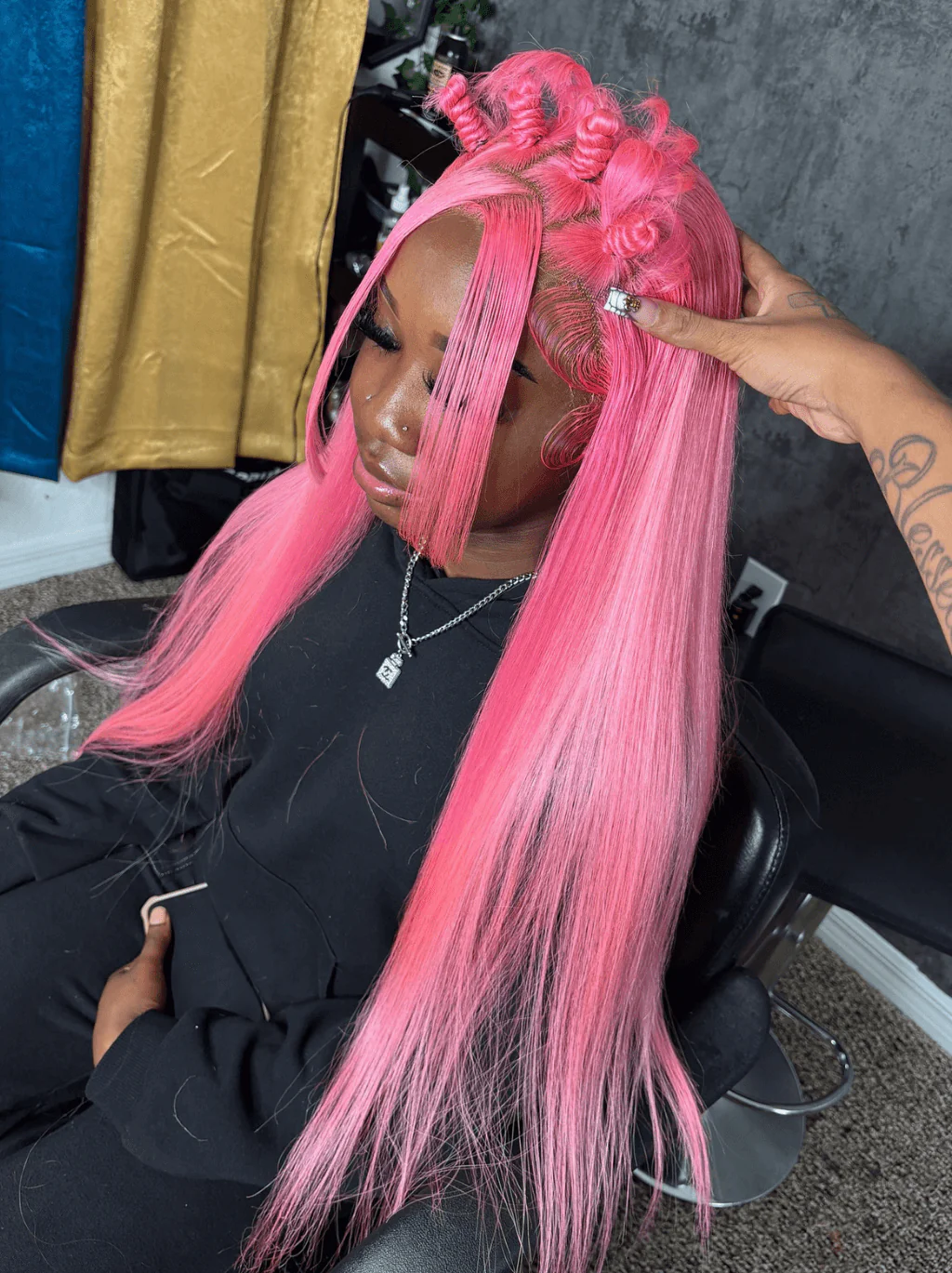 Dorsanee 30 32 34 inch Buss Down Bone Straight Pink Lace Front Human Hair Wigs - Image 2