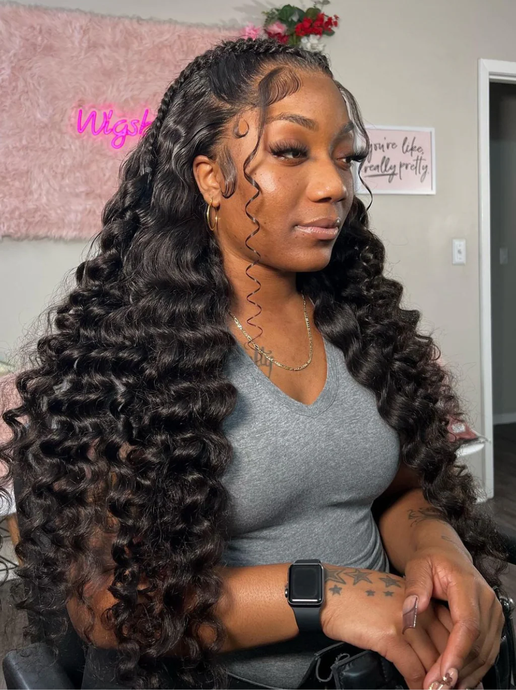 Dorsanee 360 Ventilated Lace Frontal Loose Deep Wave Wand Curls Virgin Human Hair Wigs - Image 5