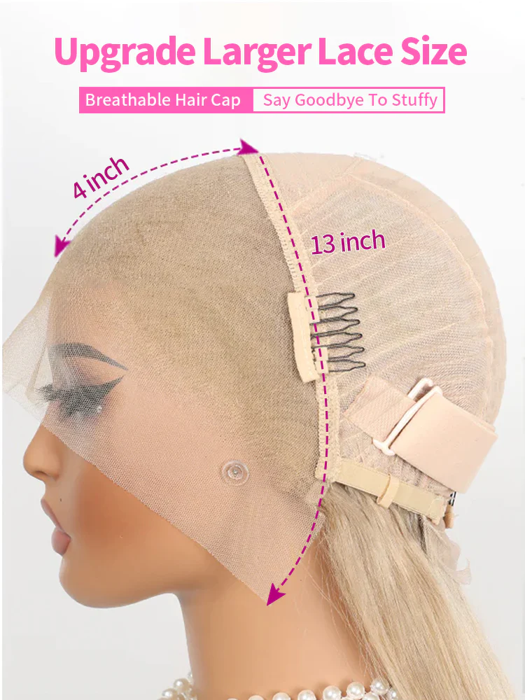 Dorsanee Platinum Blonde Light Brown Highlight 13x4 HD Lace Front Body Wave Human Hair Wigs - Image 9