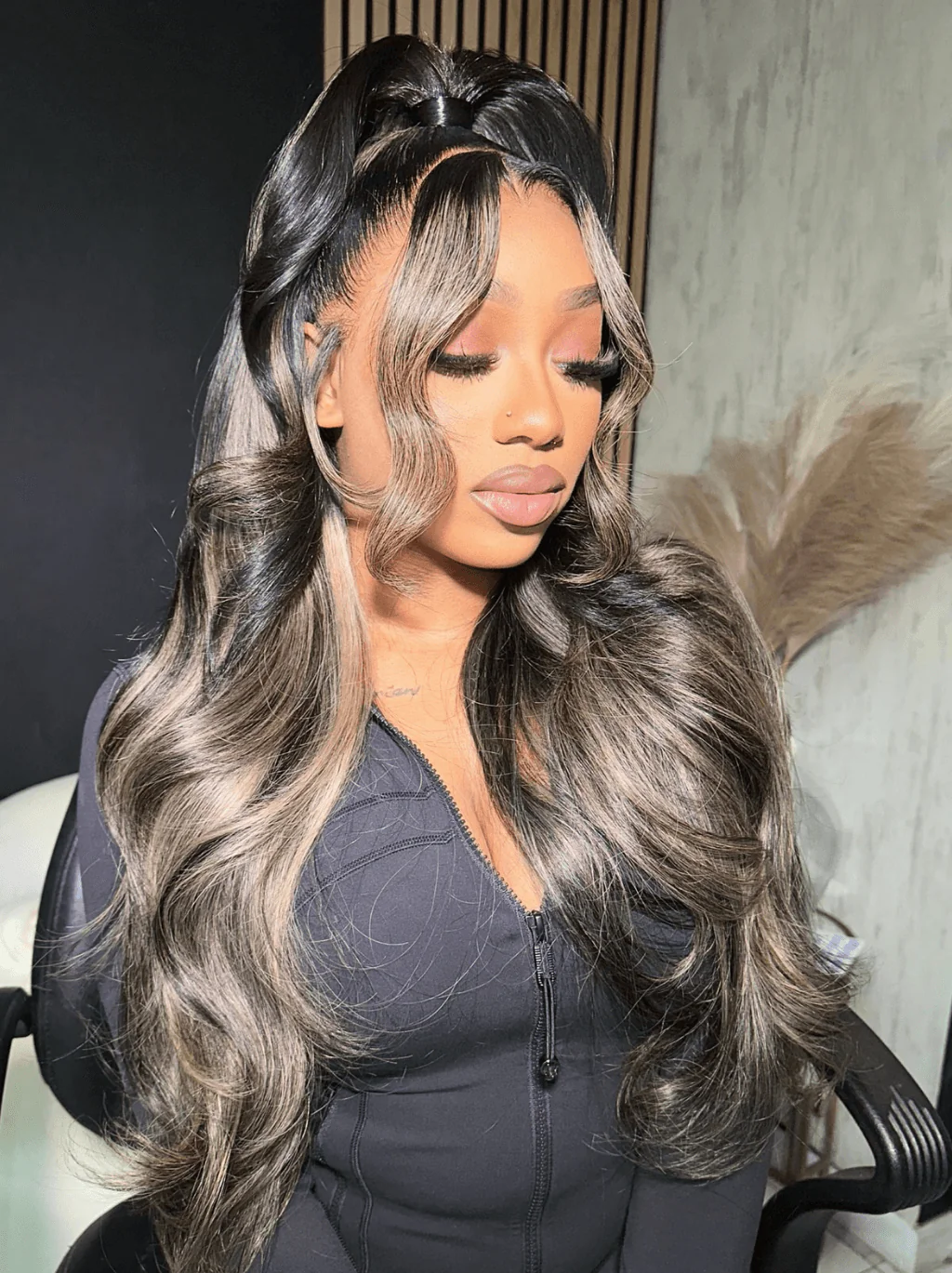 Dorsanee Balayage Black Brown Highlight Streaks Body Wave Lace Front Hair Wigs - Image 3