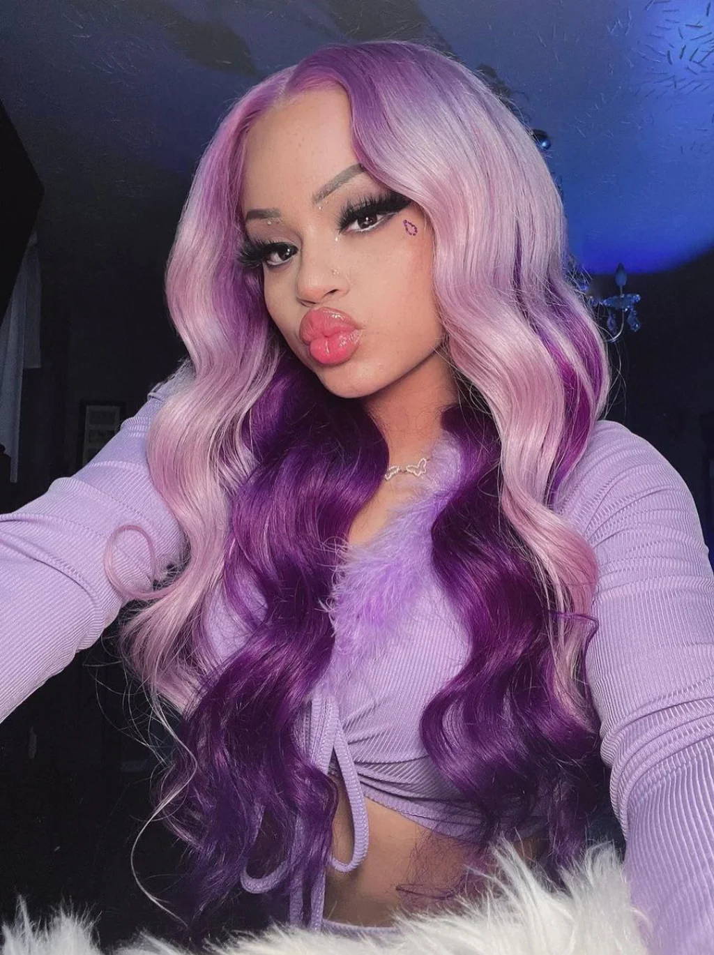Dorsanee Light Dark Purple Two Tones Peekaboo Body Wave 13x4 Lace Front Human Hair Wigs - Image 3