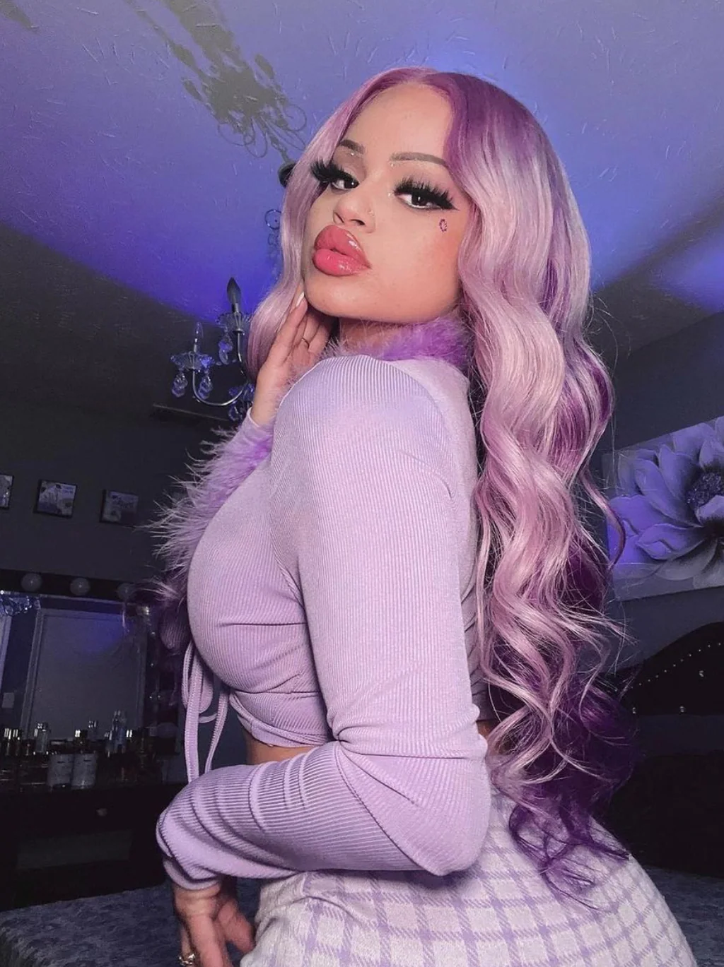 Dorsanee Light Dark Purple Two Tones Peekaboo Body Wave 13x4 Lace Front Human Hair Wigs - Image 6