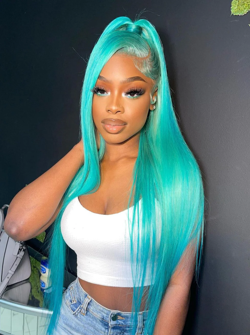Dorsanee 200 Density Pastel Green 13x4 Lace Front Straight Body Wave Human Hair Wigs - Image 5