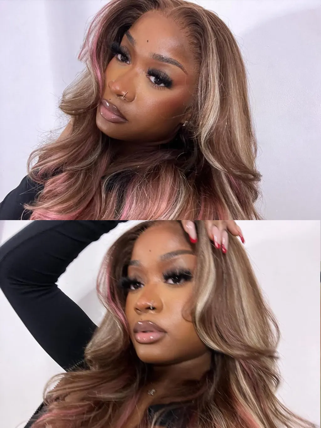 Dorsanee 9x6 M-cap Pink Blonde Brown Highlight Streaks Body Wave Human Hair Wig - Image 11
