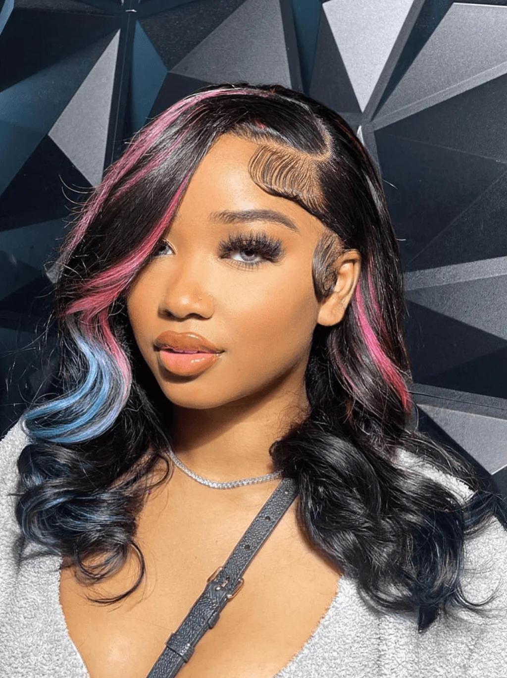 Dorsanee Black With Hot Pink Red Blue Highlight 13x4 Lace Front Human Hair Wig - Image 3