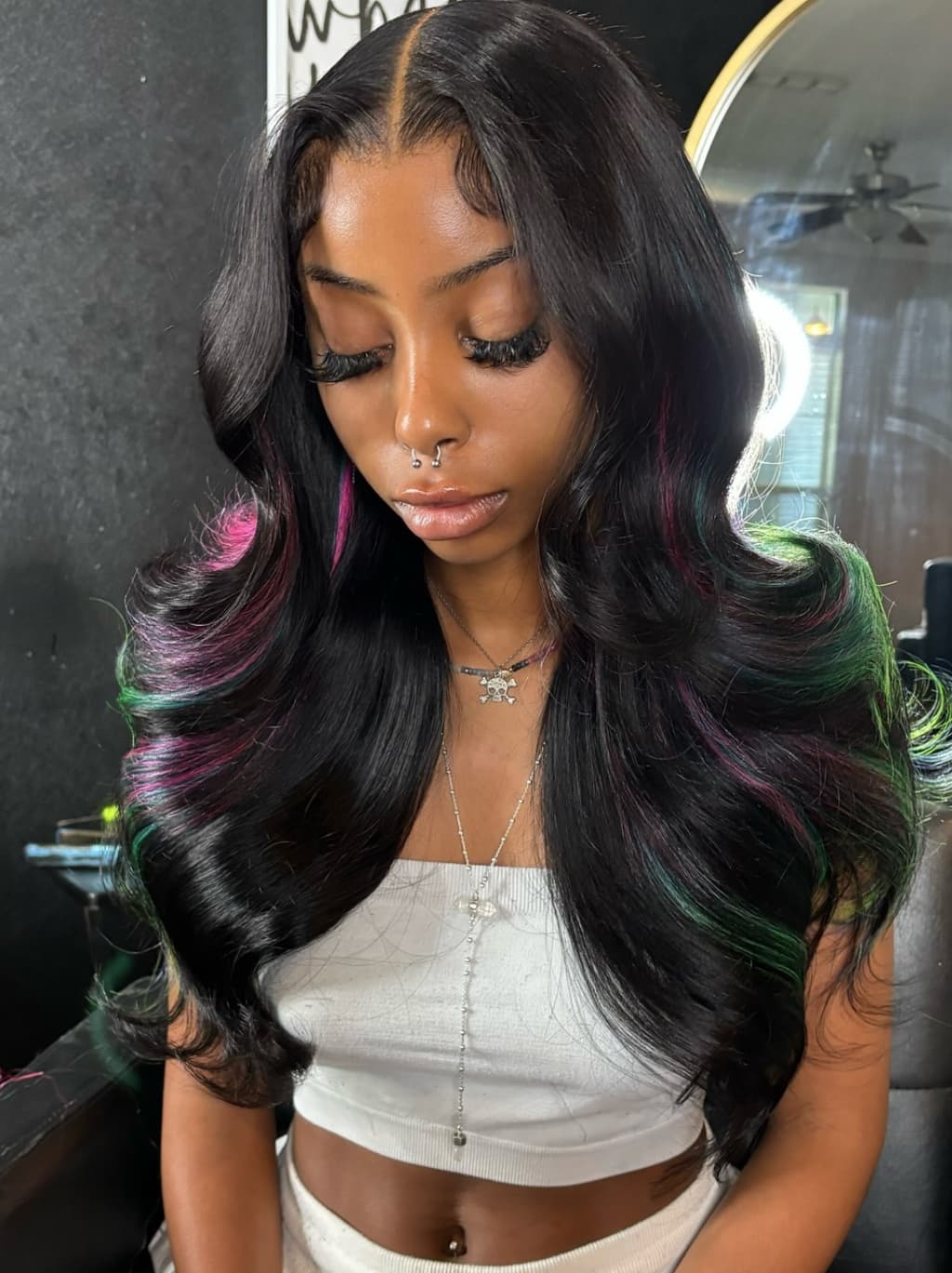 Dorsanee Black With Purple Red Green Highlights 13x4 Lace Front Human Hair Wigs - Image 3