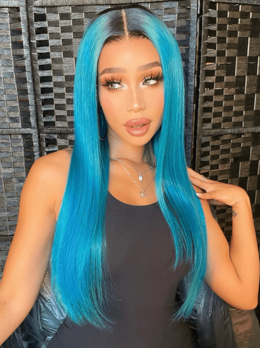 Dorsanee Blue Color Dark Roots Bne Straight 13x4 HD Lace Front Human Hair Wigs - Image 4