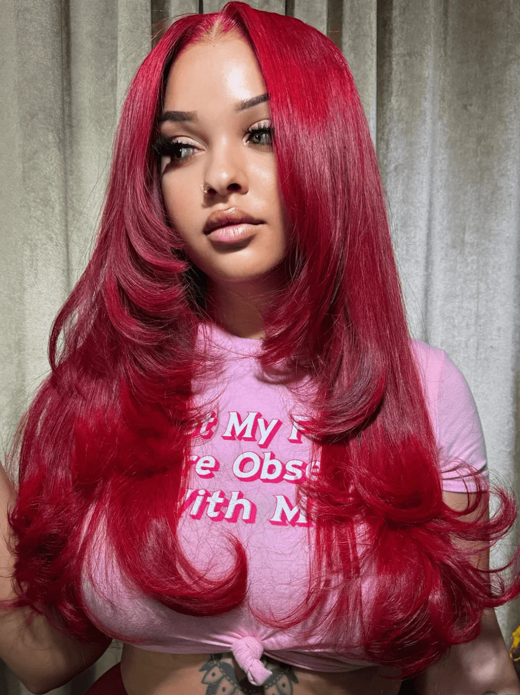 Dorsanee Burgundy 99J Red Layered Cut Bone Straight Lace Front Human Hair Wigs - Image 3
