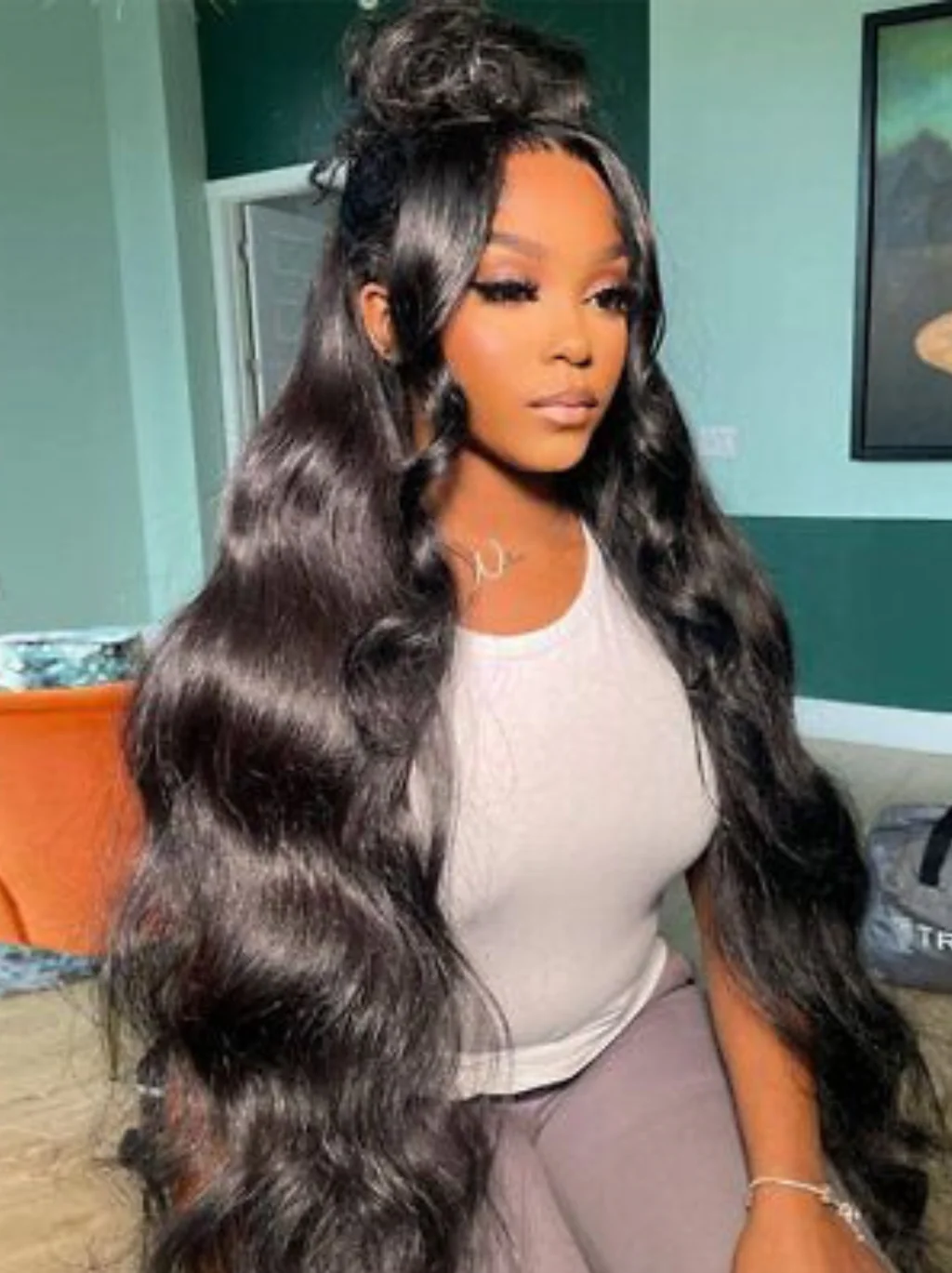 Dorsanee Buss Down Knee Length 42 40 38 36 34 32 30 inch Long 13x4 Lace Front Human Hair Wig - Image 5