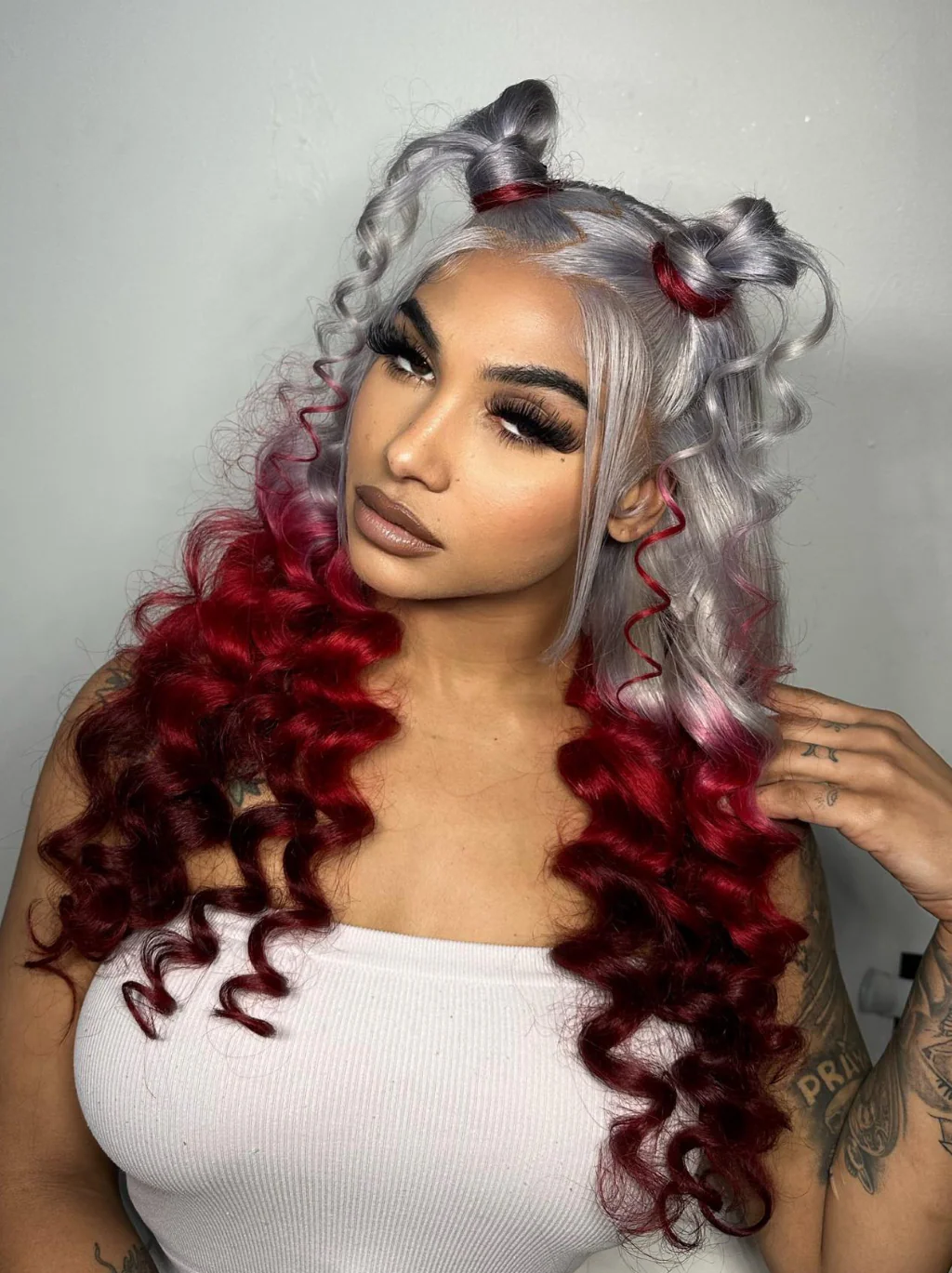 Dorsanee Reverse Ombre Grey Red Burgundy 13x4 Lace Front Wand Curls Loose Deep Wave Human Hair Wigs - Image 6