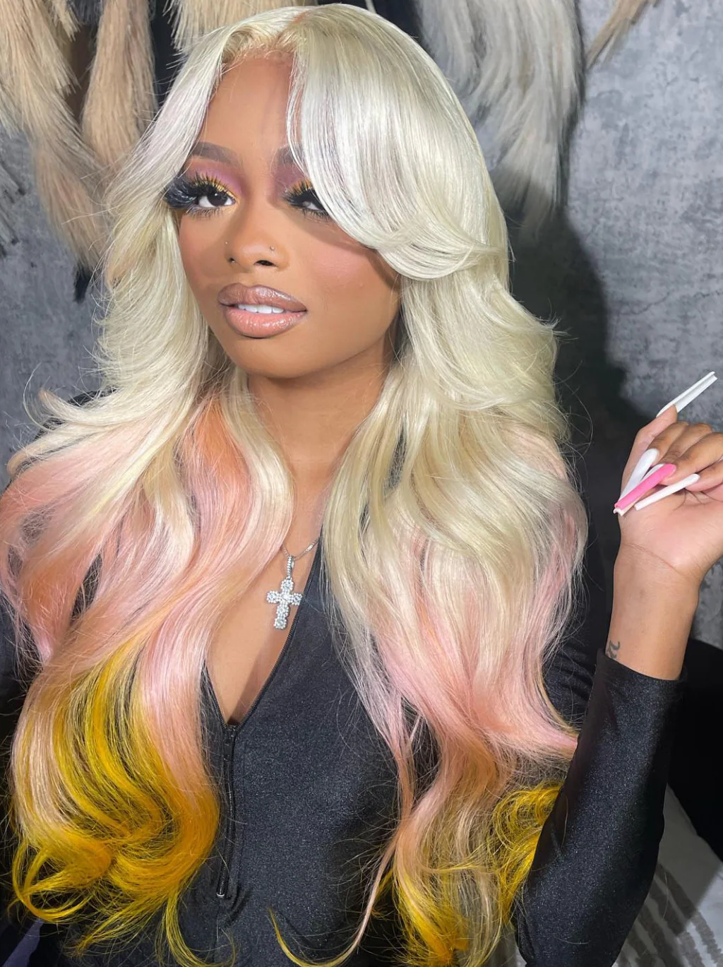 Dorsanee Curtain Bangs Wig Blonde Blue Purple Pink Red Yellow 13x4 Lace Front Human Hair Wigs - Image 11
