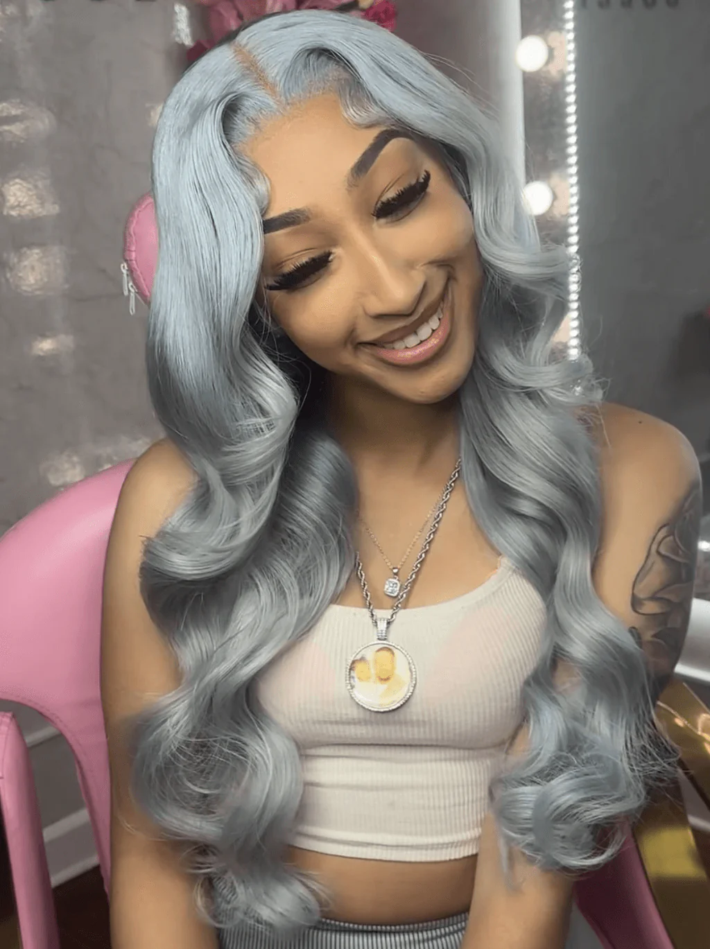 Dorsanee Gray Color Body Wave 13x4 Lace Front Grey Virgin Human Hair Wigs - Image 2