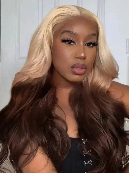 Dorsanee #613 Blonde Brown Ombre Body Wave 13x4 Lace Frontal Human Hair Wigs - Image 5