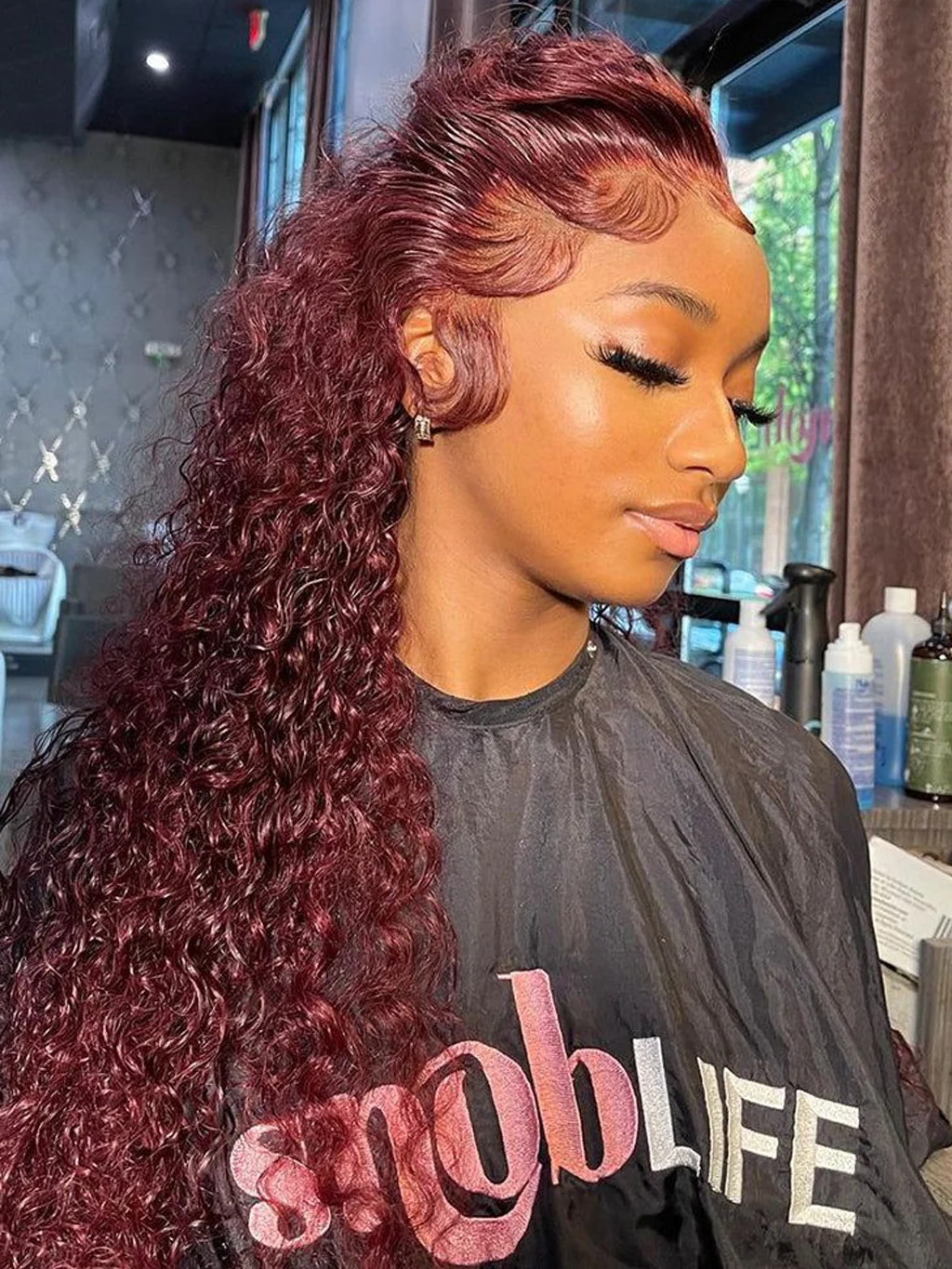 Dorsanee 250 Density 99J Burgundy Curly Wig Transparent 13x4/5x5 HD Lace Frontal Wig for Women Human Hair Wig - Image 5