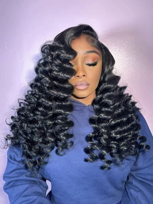 Dorsanee 250 Density Wand Curls Loose Deep Wave 13x6 Lace Front Human Hair Wigs - Image 5
