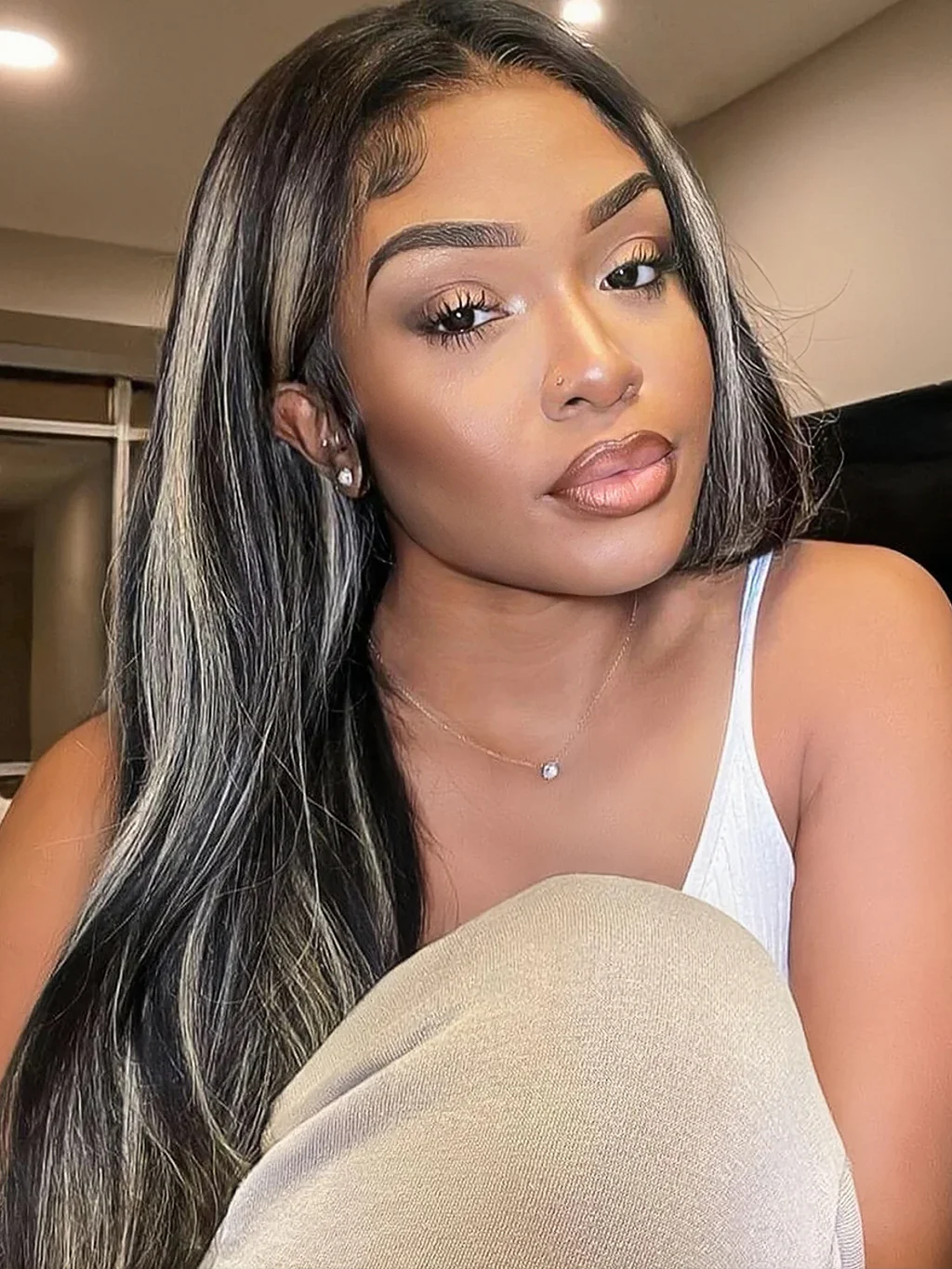 Dorsanee P1B/613 Highlights Colored Straight Hair 13x4 Lace Front Human Hair Wigs Blonde With Black Colored Wig For Women - Image 3