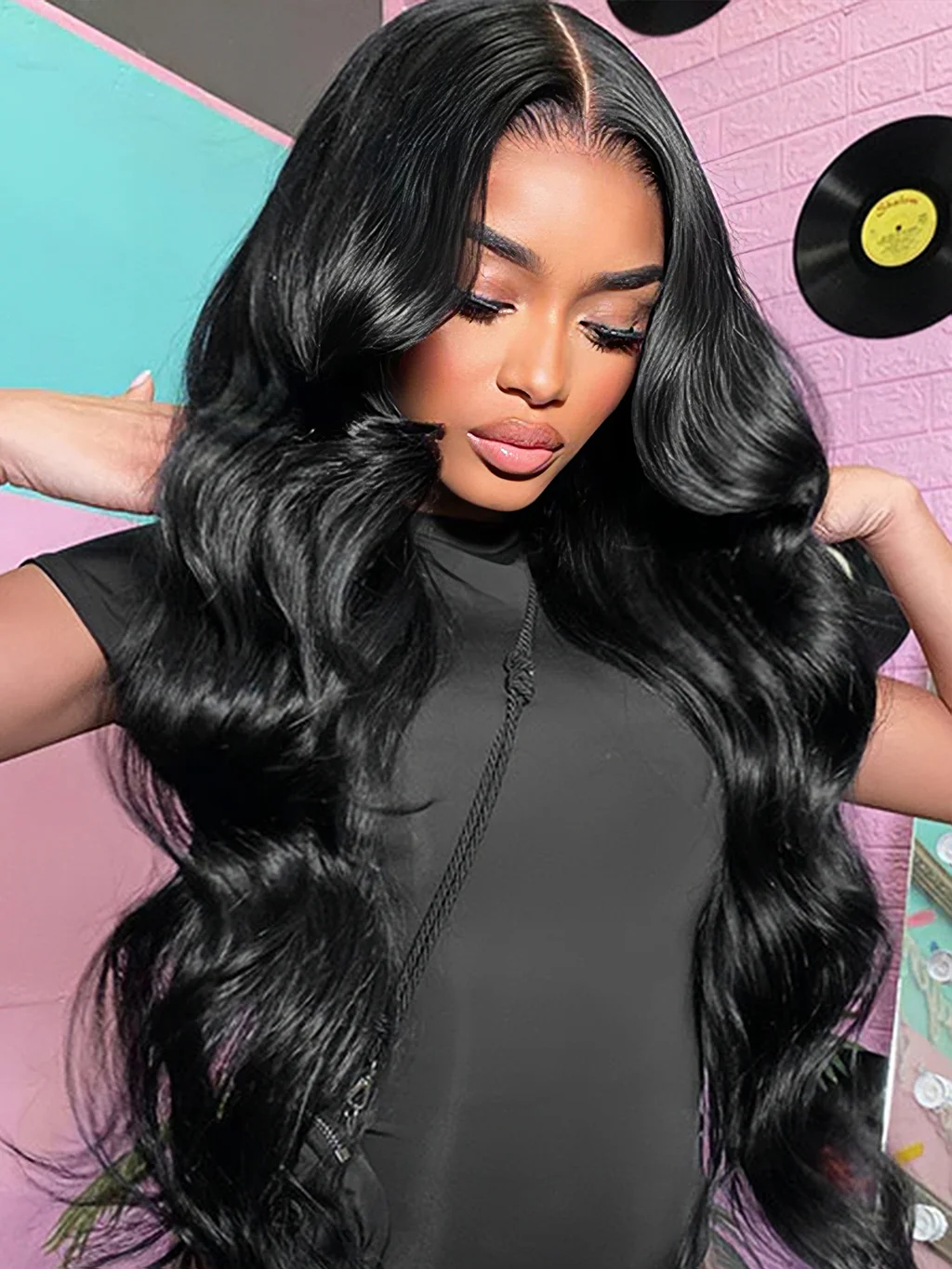 Dorsanee Body Wave 4x4 Lace Closure Human Hair Wigs Natural Black Color 250% Density - Image 4