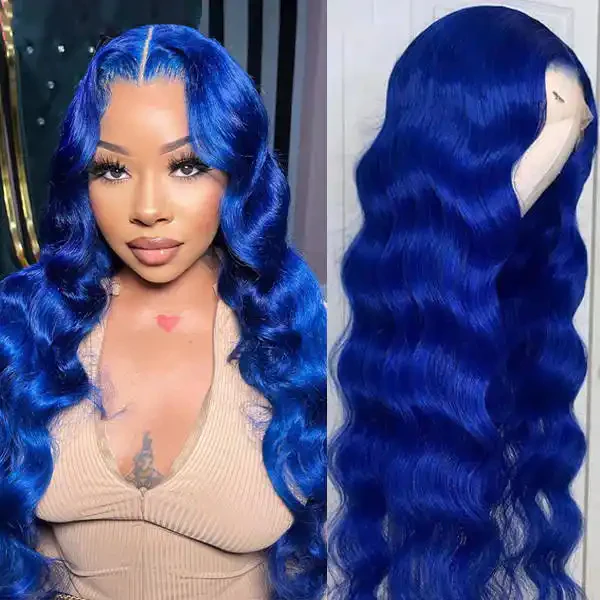 Dorsanee 200 Density Blue Color 13x4 HD Lace Frontal Body Wave Human Hair Wig - Image 4
