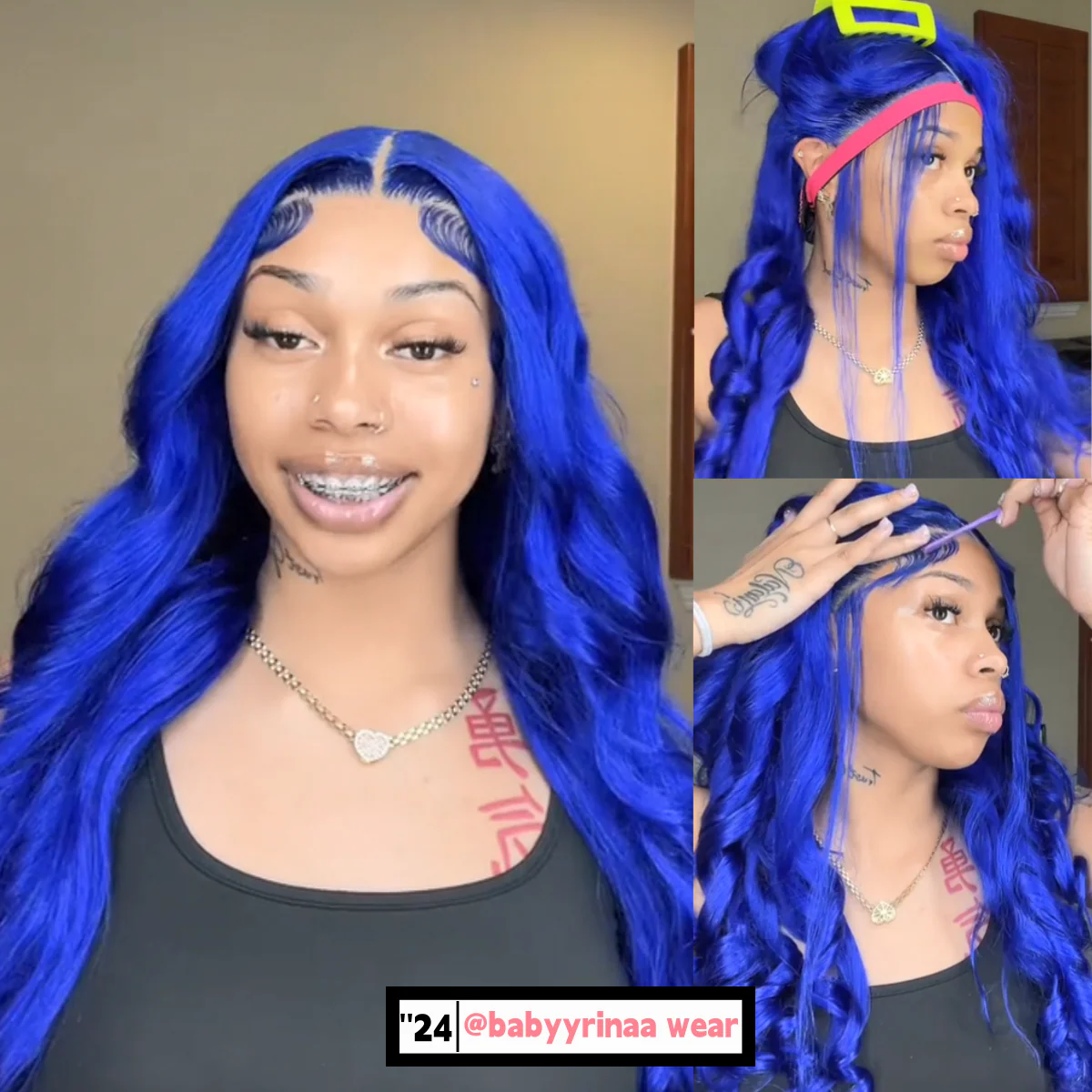 Dorsanee 200 Density Blue Color 13x4 HD Lace Frontal Body Wave Human Hair Wig - Image 6