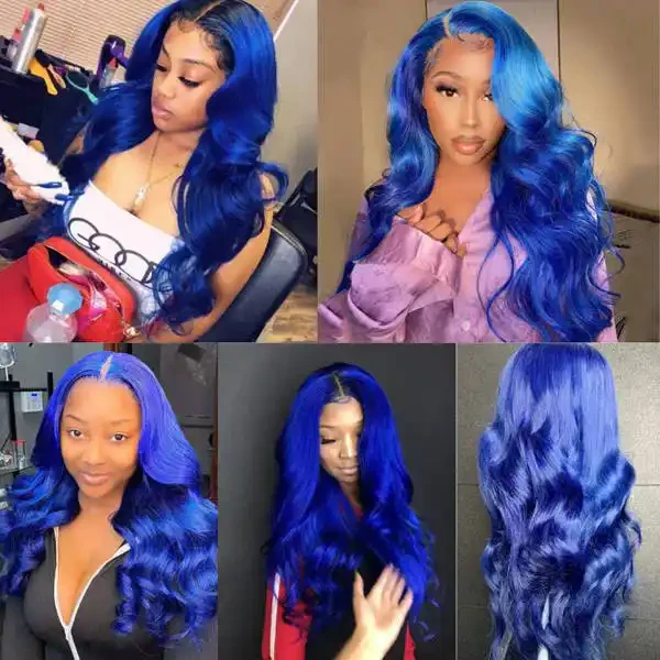 Dorsanee 200 Density Blue Color 13x4 HD Lace Frontal Body Wave Human Hair Wig - Image 8