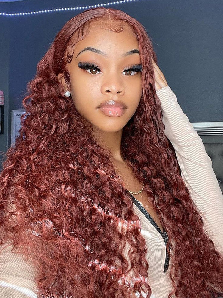 Dorsanee Reddish Brown Water Wave Glueless Wear Go Pre Cut 6x4 Lace Closure Human Hair Wigs - Image 3