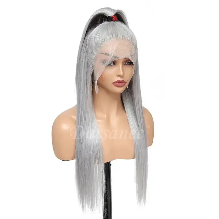Dorsanee Grey Colored 200 Density 13x4 HD Lace Front Straight Human Hair Wig - Image 10