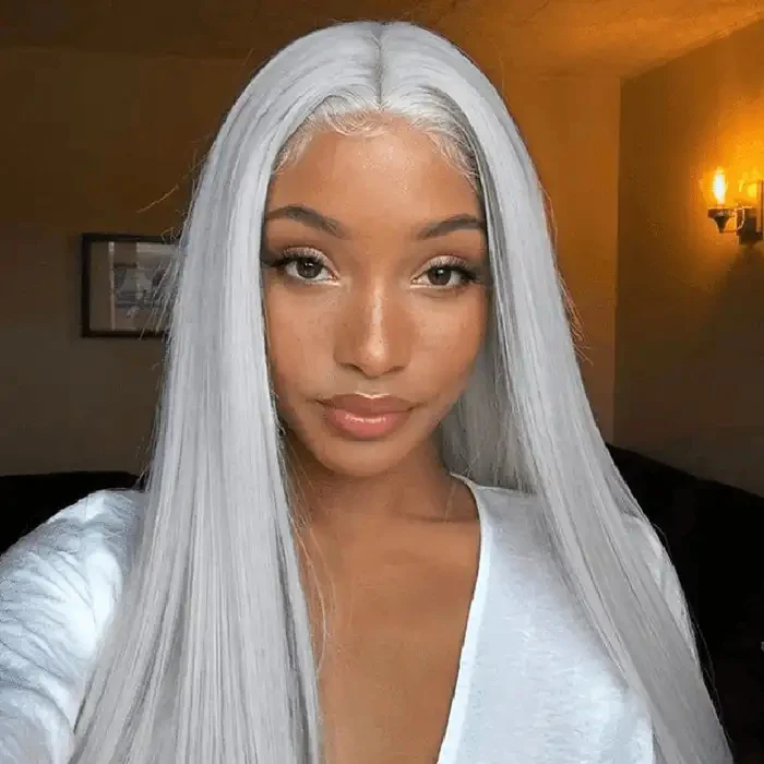 Dorsanee Grey Colored 200 Density 13x4 HD Lace Front Straight Human Hair Wig - Image 3