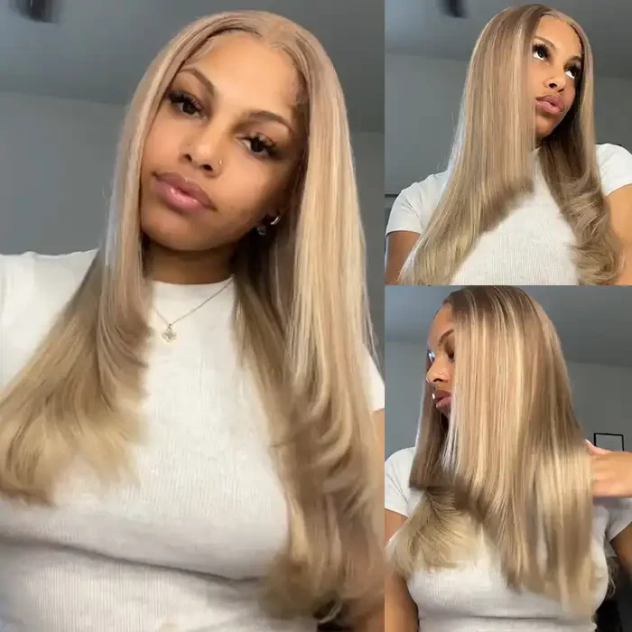 Dorsanee P18/613 Dirty Blonde Highlight 13x4 Layered Lace Front Bone Straight Human Hair Wig - Image 5