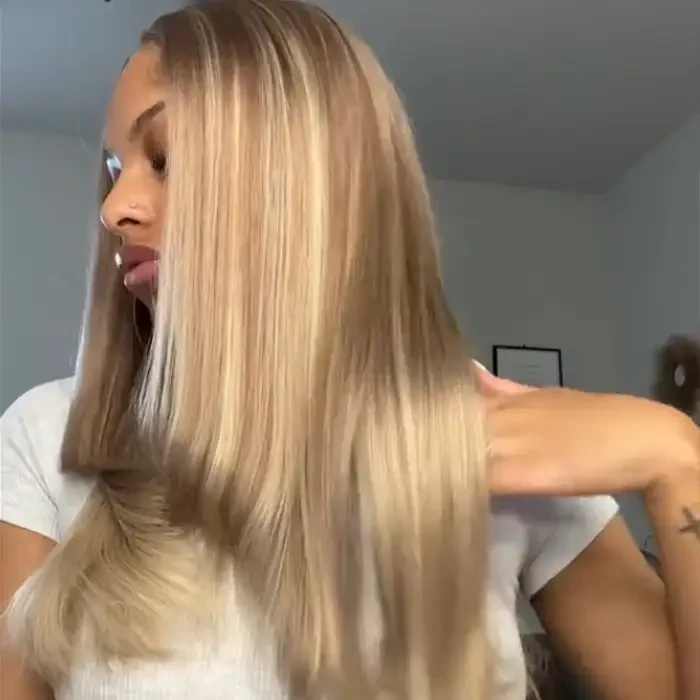 Dorsanee P18/613 Dirty Blonde Highlight 13x4 Layered Lace Front Bone Straight Human Hair Wig - Image 7