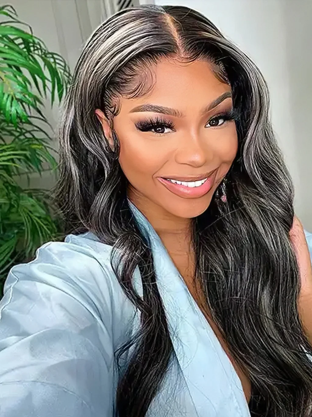 Dorsanee Salt and Pepper Balayage Grey Highlights 13x4 HD Lace Frontal Body Wave Human Hair Wig - Image 3