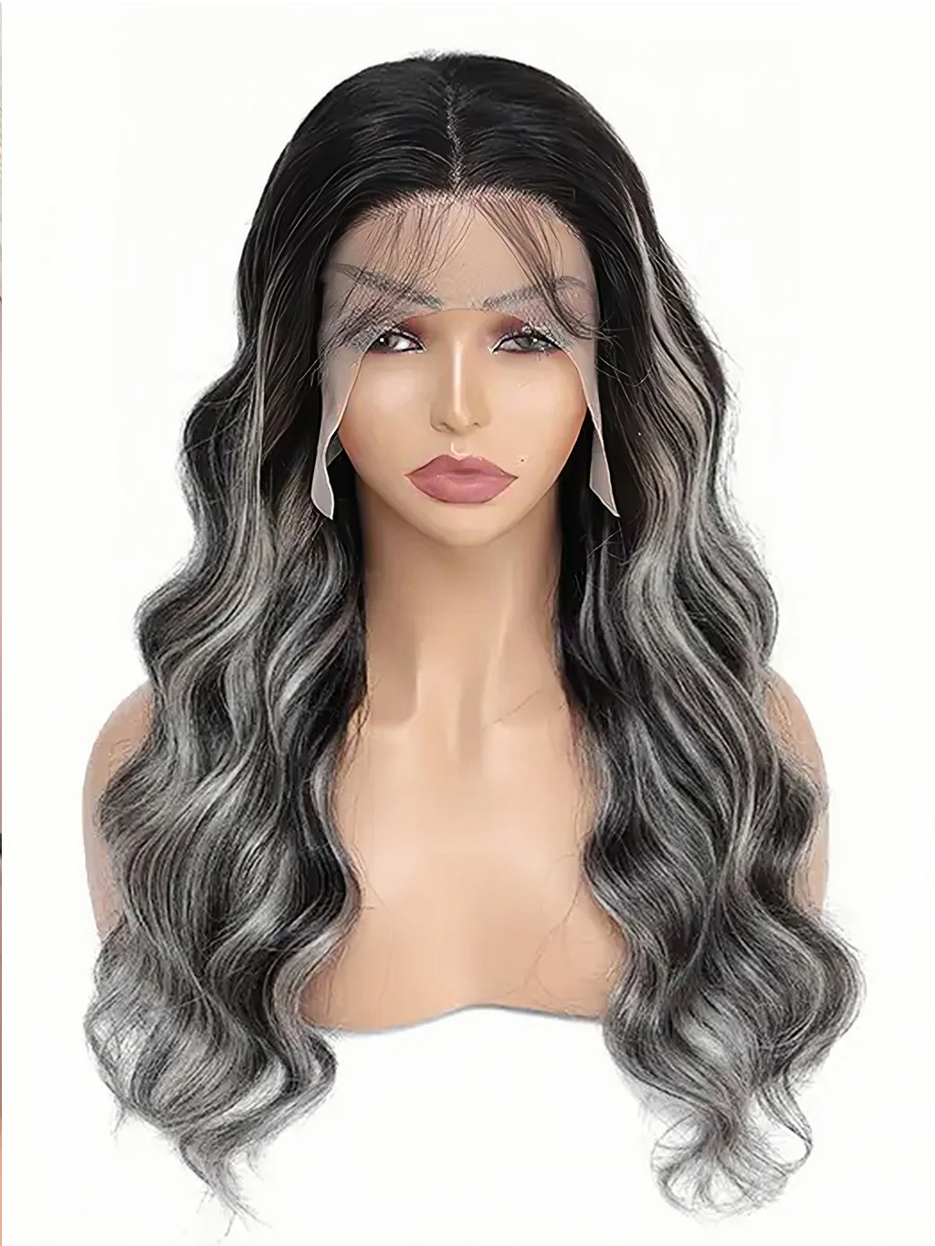 Dorsanee Salt and Pepper Balayage Grey Highlights 13x4 HD Lace Frontal Body Wave Human Hair Wig - Image 5
