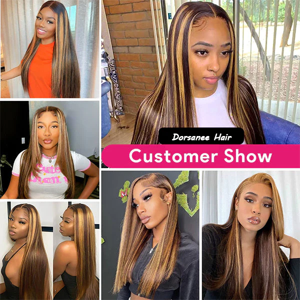 Dorsanee Honey Blonde Highlight Straight Hair Bundles with 5x5 HD Lace Closure - Image 5