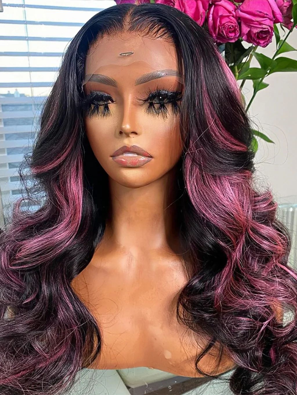 Dorsanee Purple Highlights 13x4 Transparent Lace Front Body Wave Human Hair Wigs - Image 6