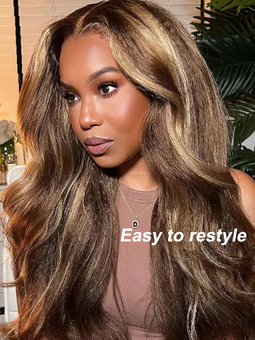 Dorsanee Honey Blonde Highlight 13x4 Lace Front Kinky Straight Human Hair Wig - Image 5