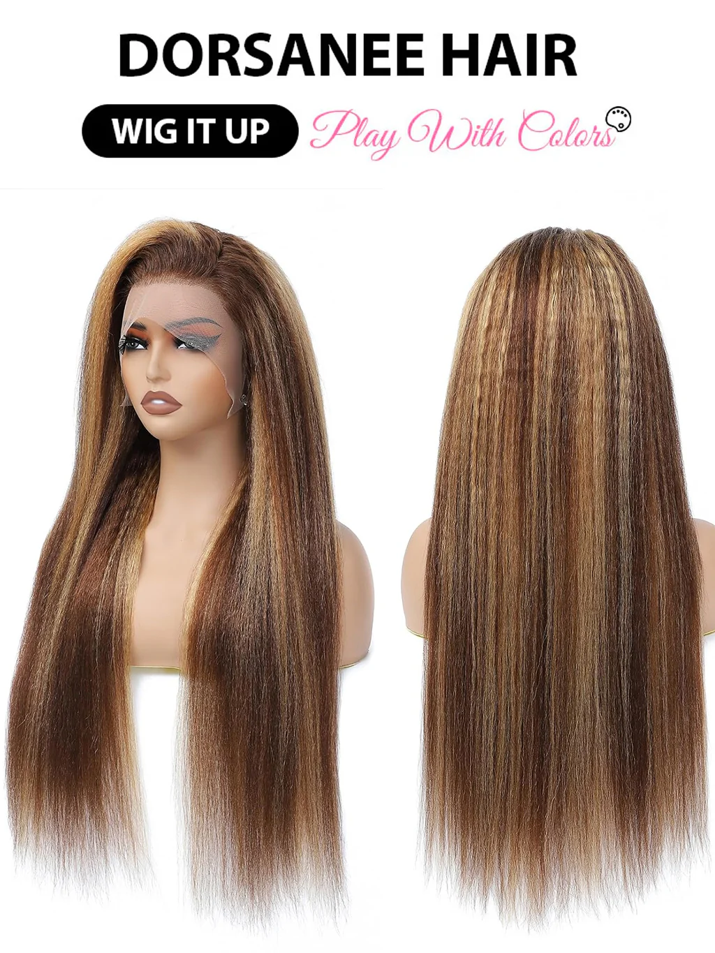 Dorsanee Honey Blonde Highlight 13x4 Lace Front Kinky Straight Human Hair Wig - Image 6