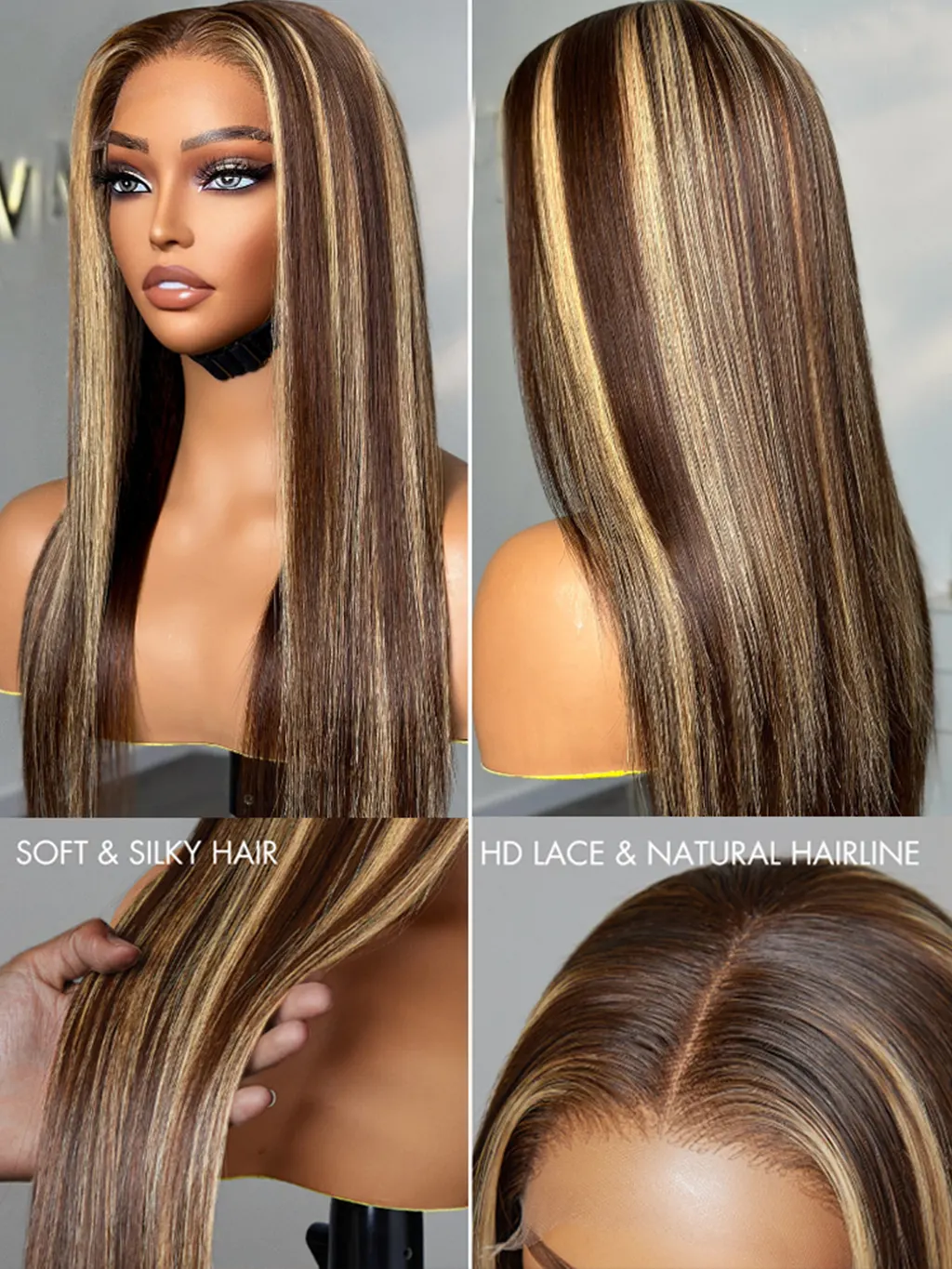 Dorsanee Honey Blonde Brown Highlight Wear Go Glueless 6x4 Lace Closure Human Hair Wigs - Image 6