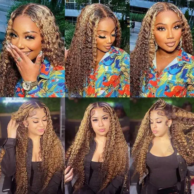Dorsanee P4/27 Honey Blonde Highlights Deep Wave Curly Hair 4x4 Lace Closure Human Hair Wigs - Image 4