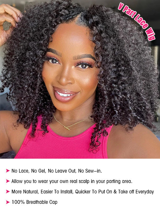 Dorsanee Kinky Curly No Lace No Glue V Part Beginner Friendly Human Hair Wig - Image 4