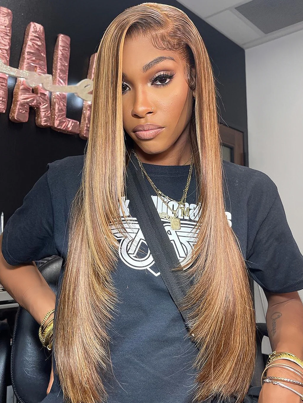 Dorsanee Hair Layered Cut 4/27 Highlight 13x4 Lace Frontal Wig Straight Human Hair Wigs - Image 3