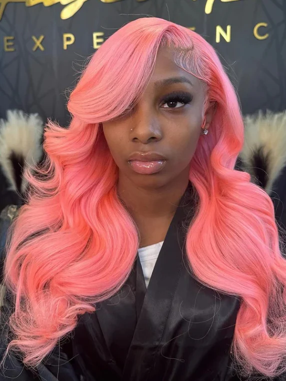 Dorsanee 200 Density Light Pink Body Wave 13x4/13x6 Transparent Lace Front Human Hair Wig - Image 5